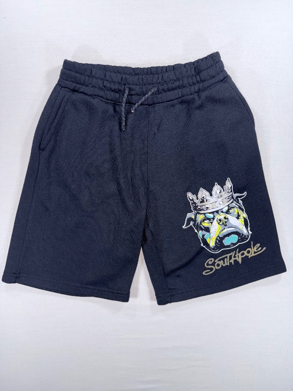Southpole King Bulldog Graphic Fleece Sweat Shorts Youth L 14-16 Black EUC